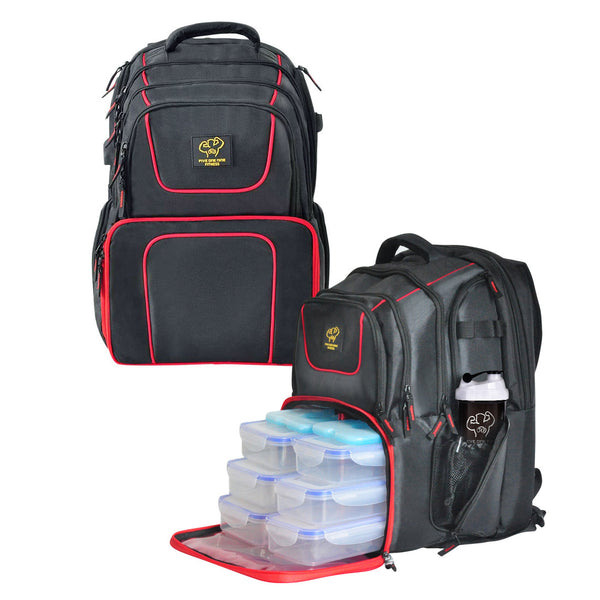 6 pack fitness voyager laptop backpack 6 Meal - Classic Large Backpack - Black & Red